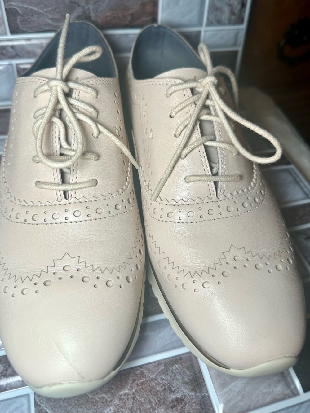 Cole Haan Zerogrand Wingtip Oxford Shoes Women’s 8B Brazilian Sand Beige Leather - Picture 8 of 9